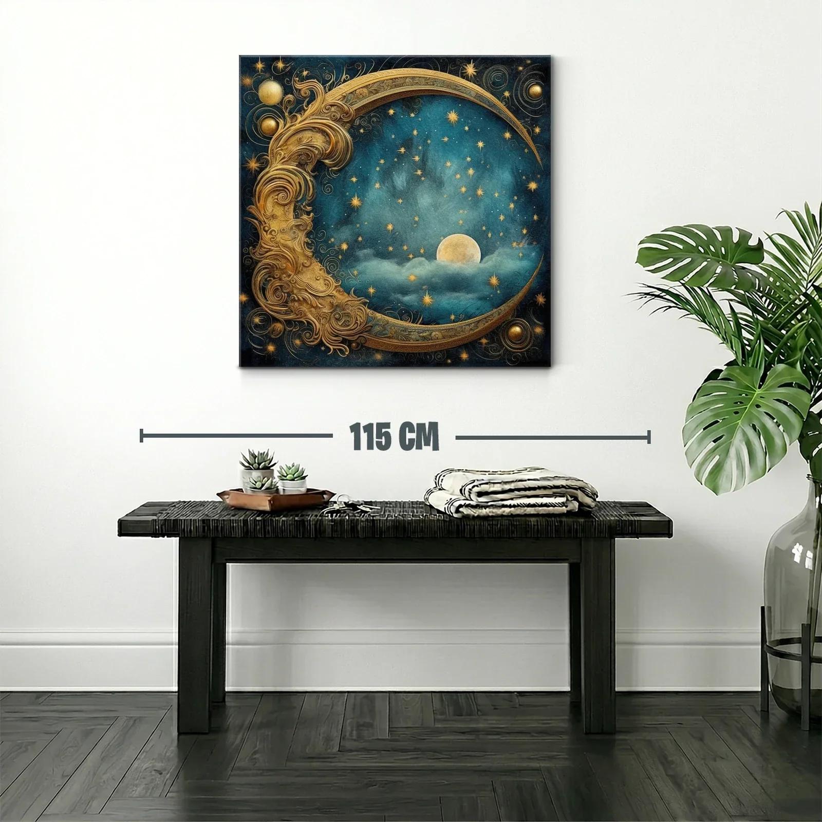 Luna Dorada entre Estrellas en Cielo Nocturno Azul Profundo — miniatura 2