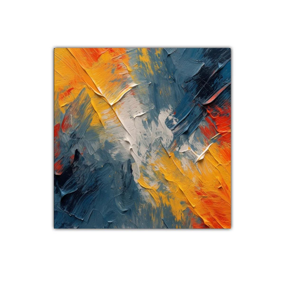 Cuadro abstracto con textura en tonos cálidos y fríos contrastantes — imagen principal