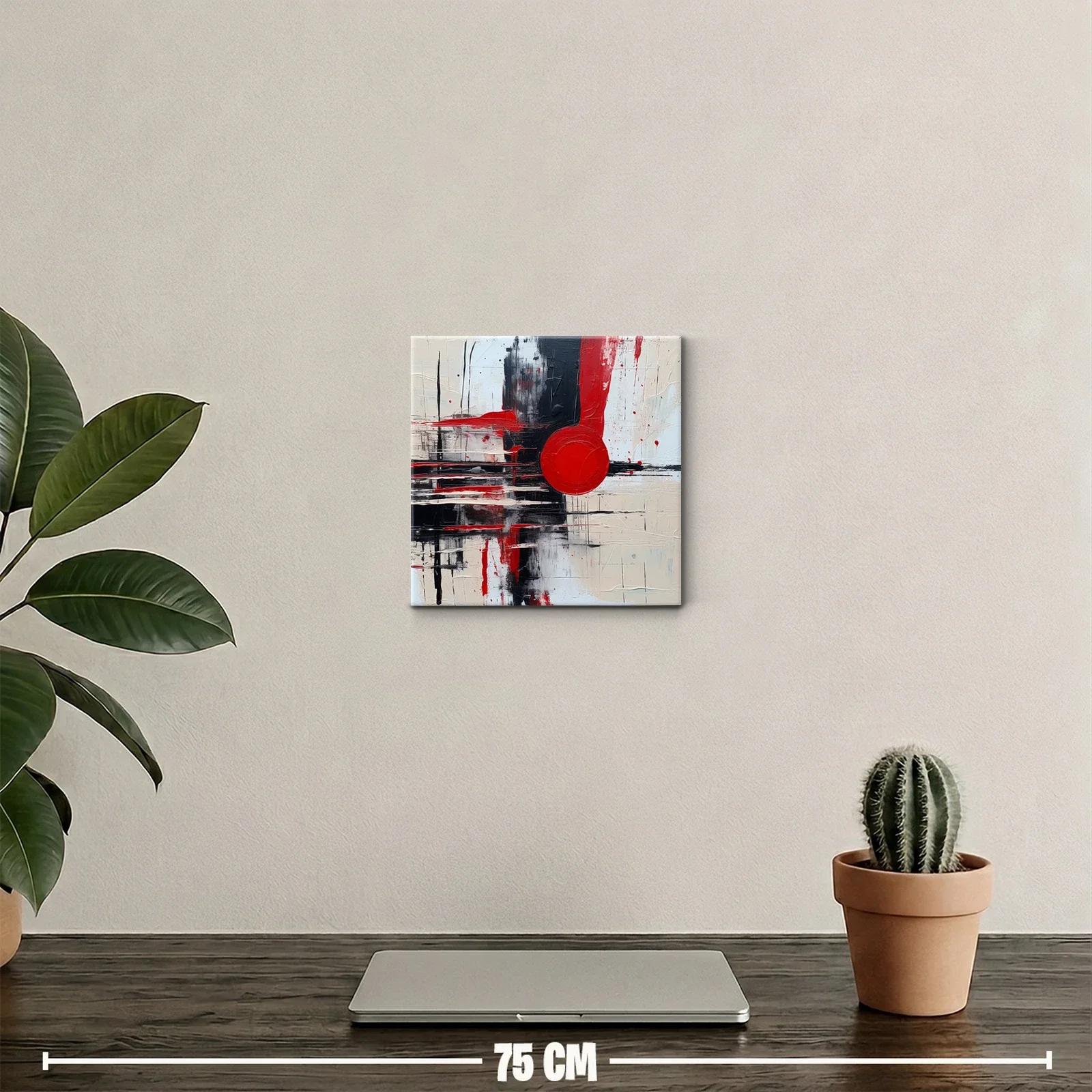 Cuadro decorativo abstracto en rojo negro y blanco vibrante — miniatura 2