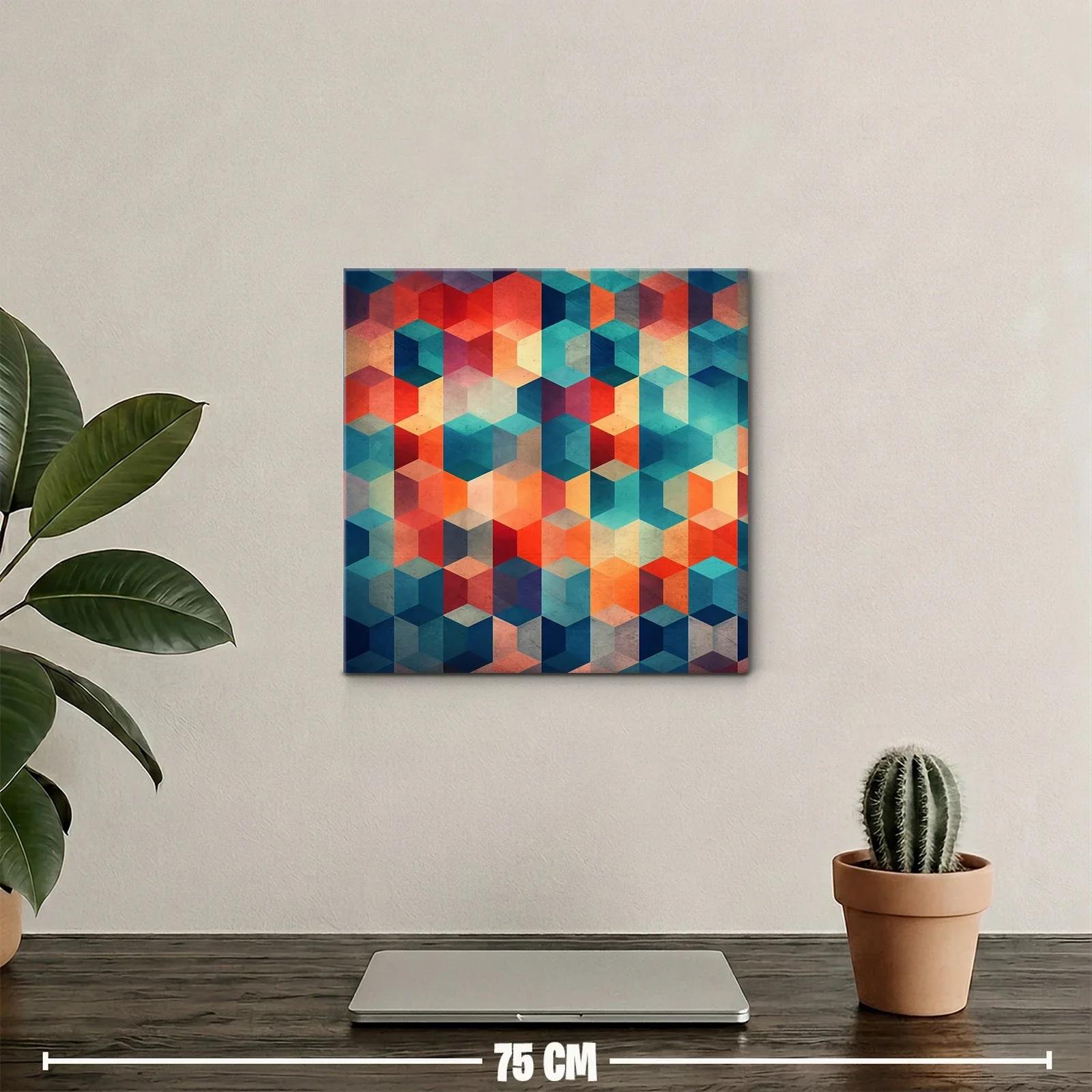 Cuadro abstracto con patrones geométricos y tonos vibrantes — miniatura 2