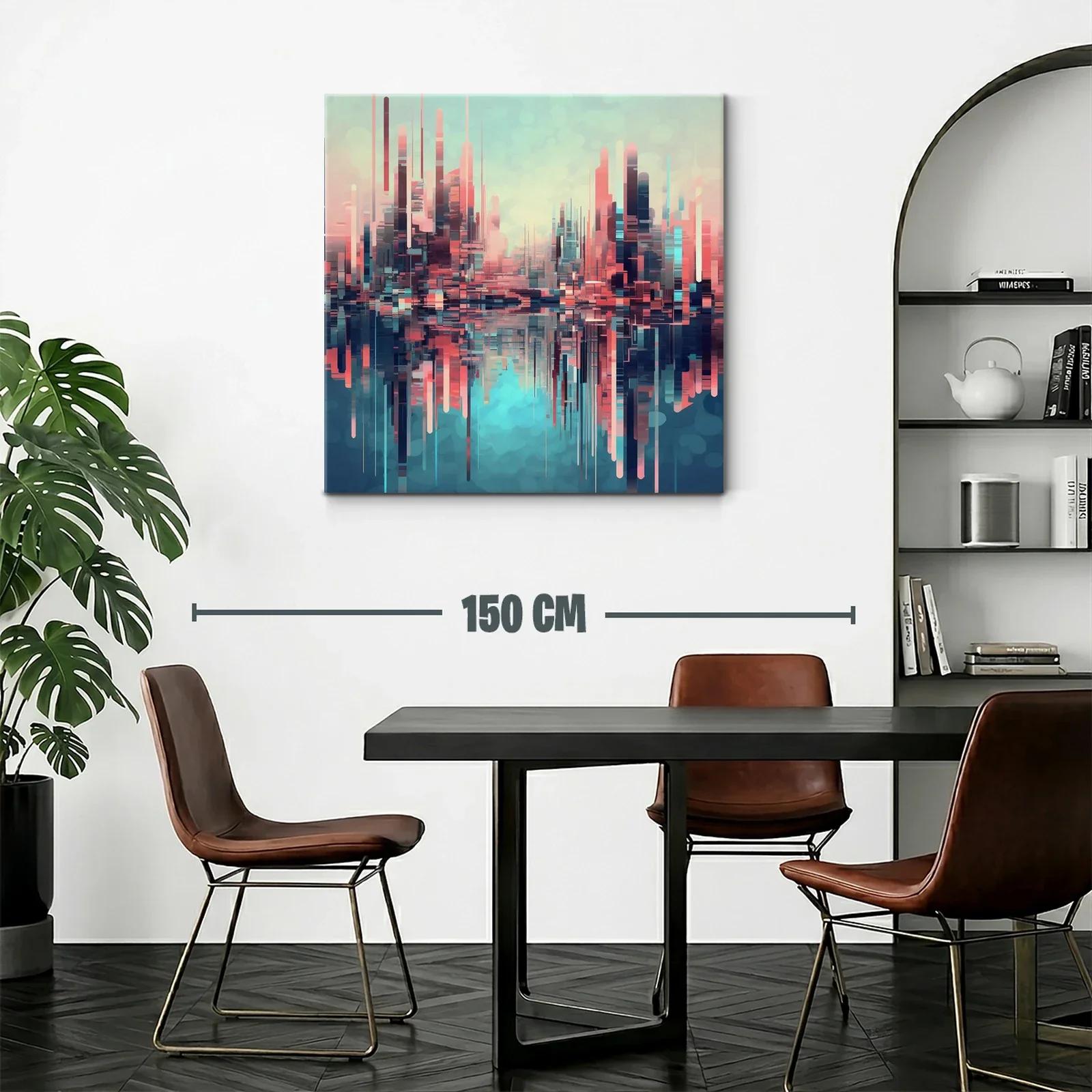 Ciudad futurista con reflejos en tonos pastel y azul profundo — miniatura 2