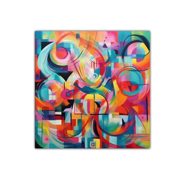 Cuadro abstracto con formas geométricas y colores vibrantes