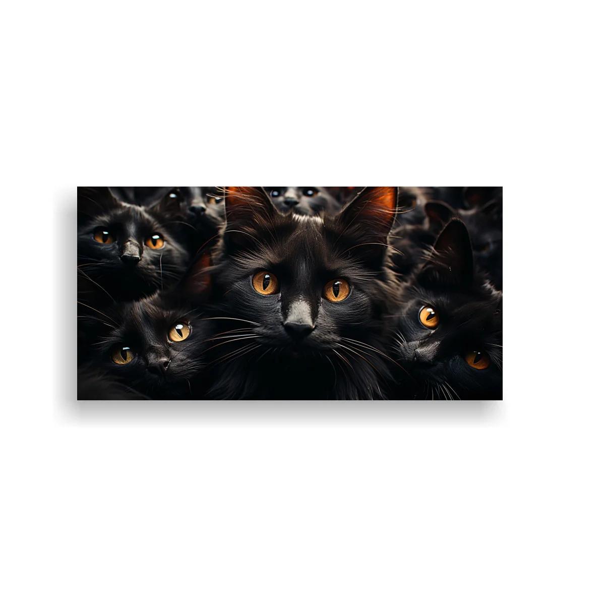 Cuadro gatos negros con miradas ámbar