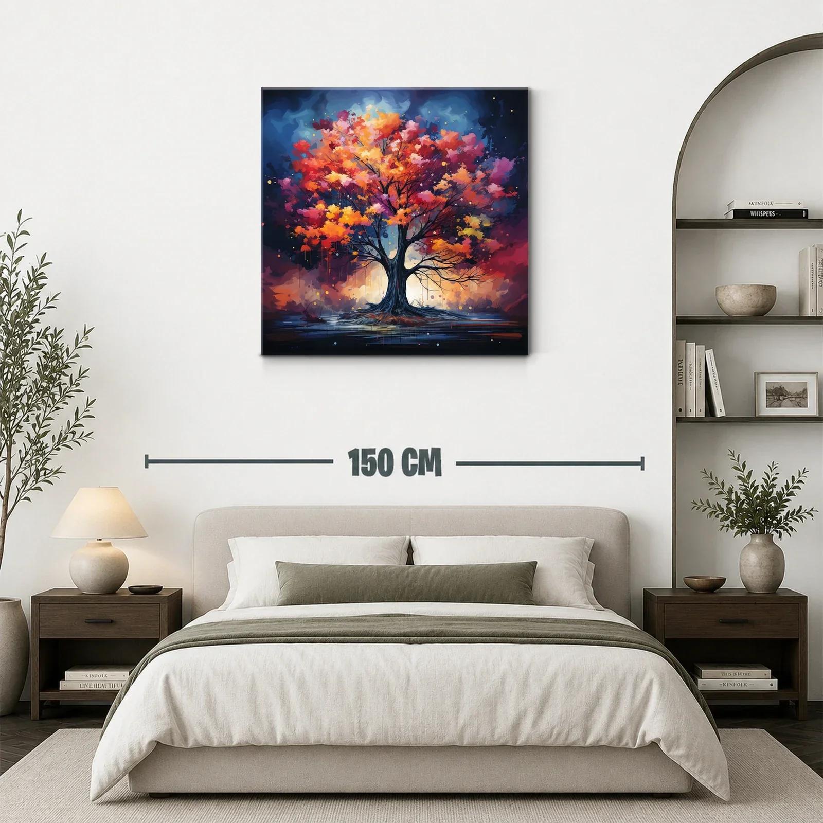 Árbol vibrante con hojas en tonos cálidos y fondo celestial — miniatura 3