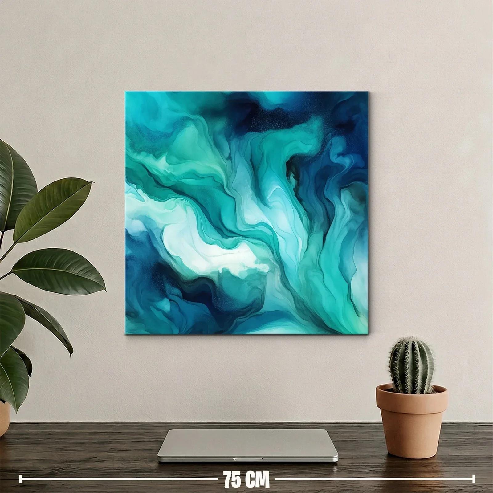 Cuadro abstracto en tonos aqua y azul marino — miniatura 2
