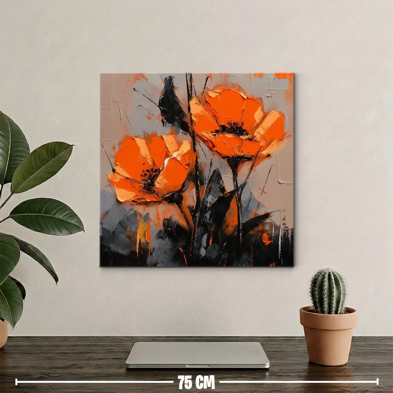 Cuadro con flores vibrantes en tonos naranja y negro — miniatura 2