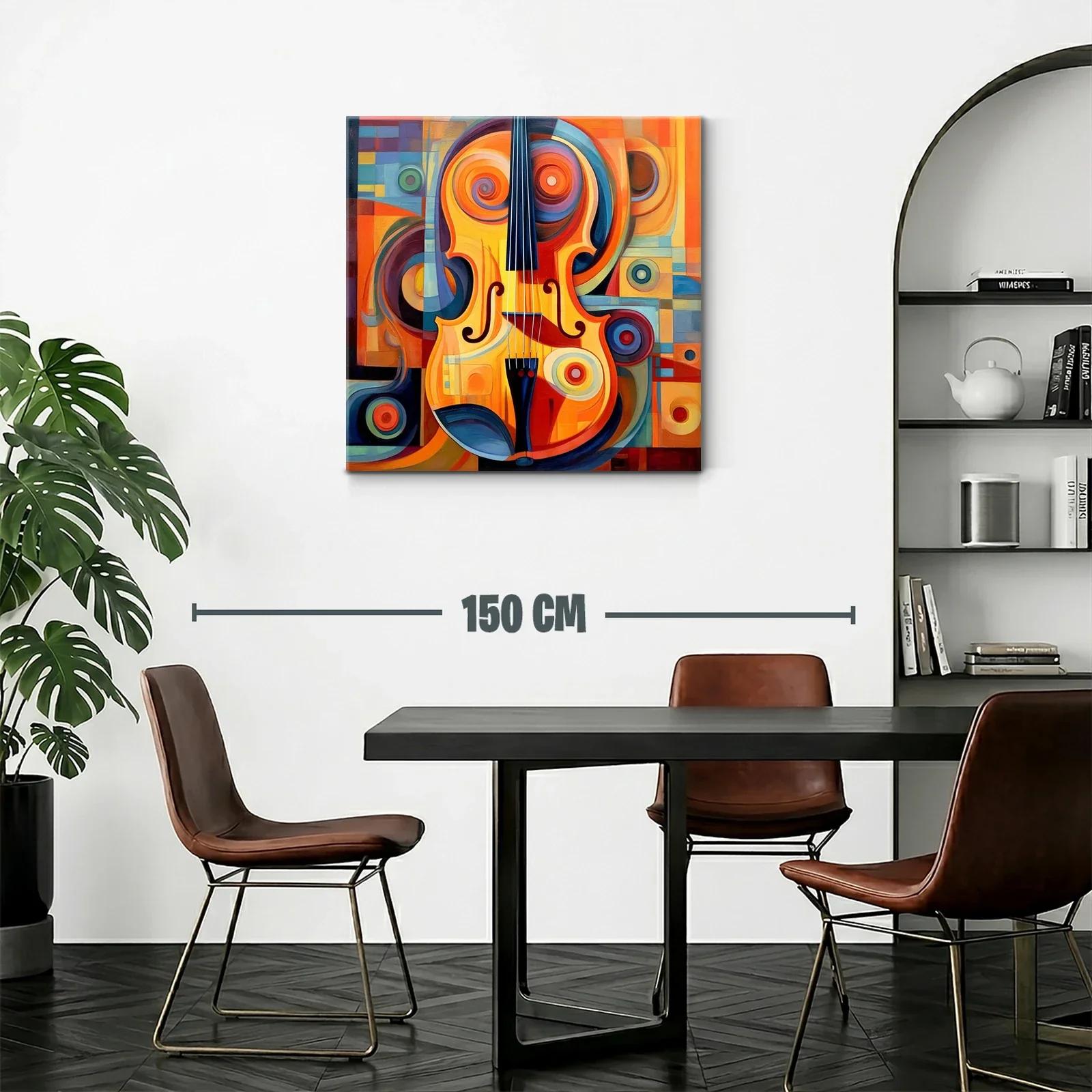 Cuadro vibrante con violín en tonos cálidos y formas abstractas — miniatura 2
