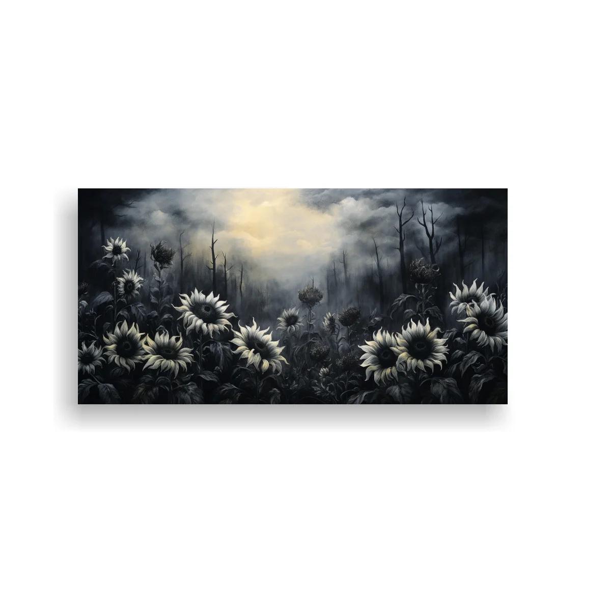 Cuadro girasoles blancos con cielo dramático