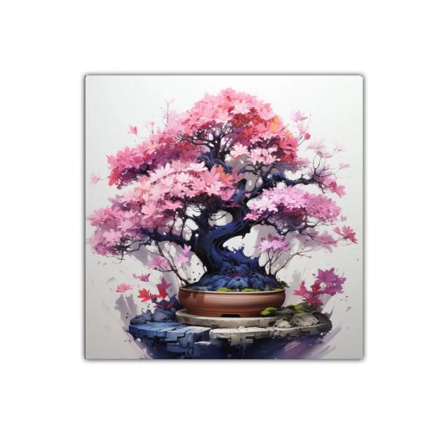 Árbol Bonsái con Flores Rosadas y Detalles Vibrantes