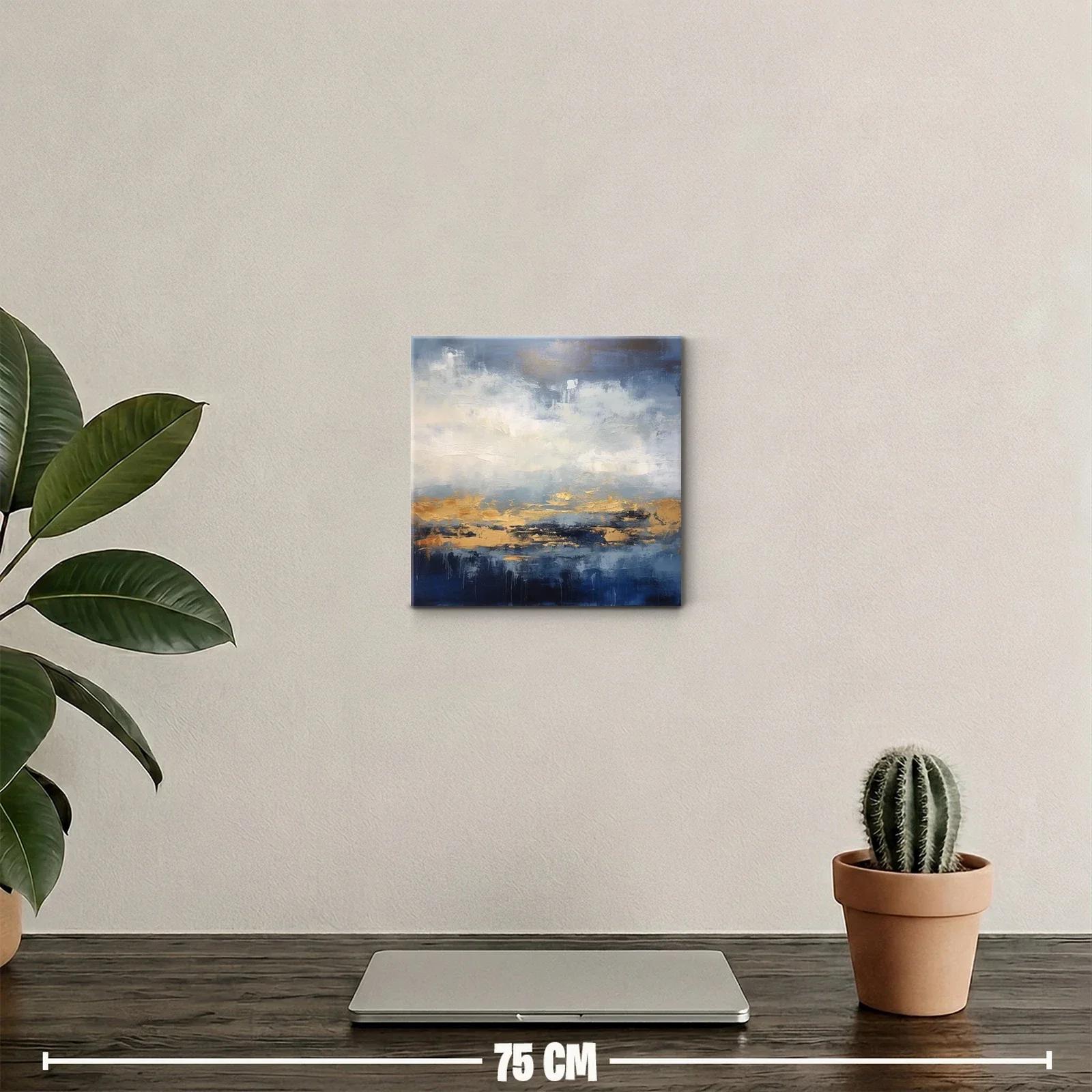 Cuadro decorativo abstracto en tonos azules y dorados — miniatura 2
