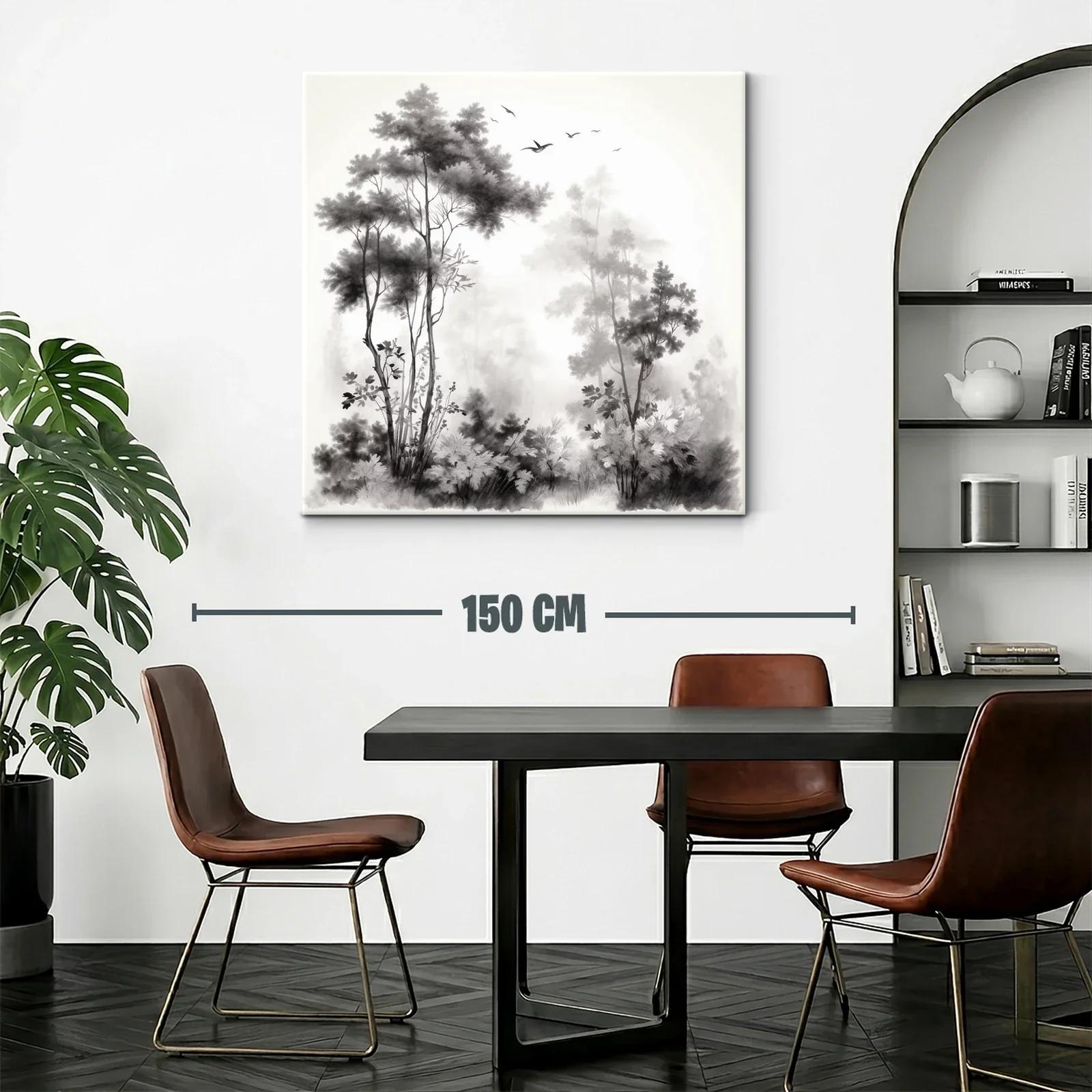 Paisaje sereno con árboles y aves en tonos neutros — miniatura 2