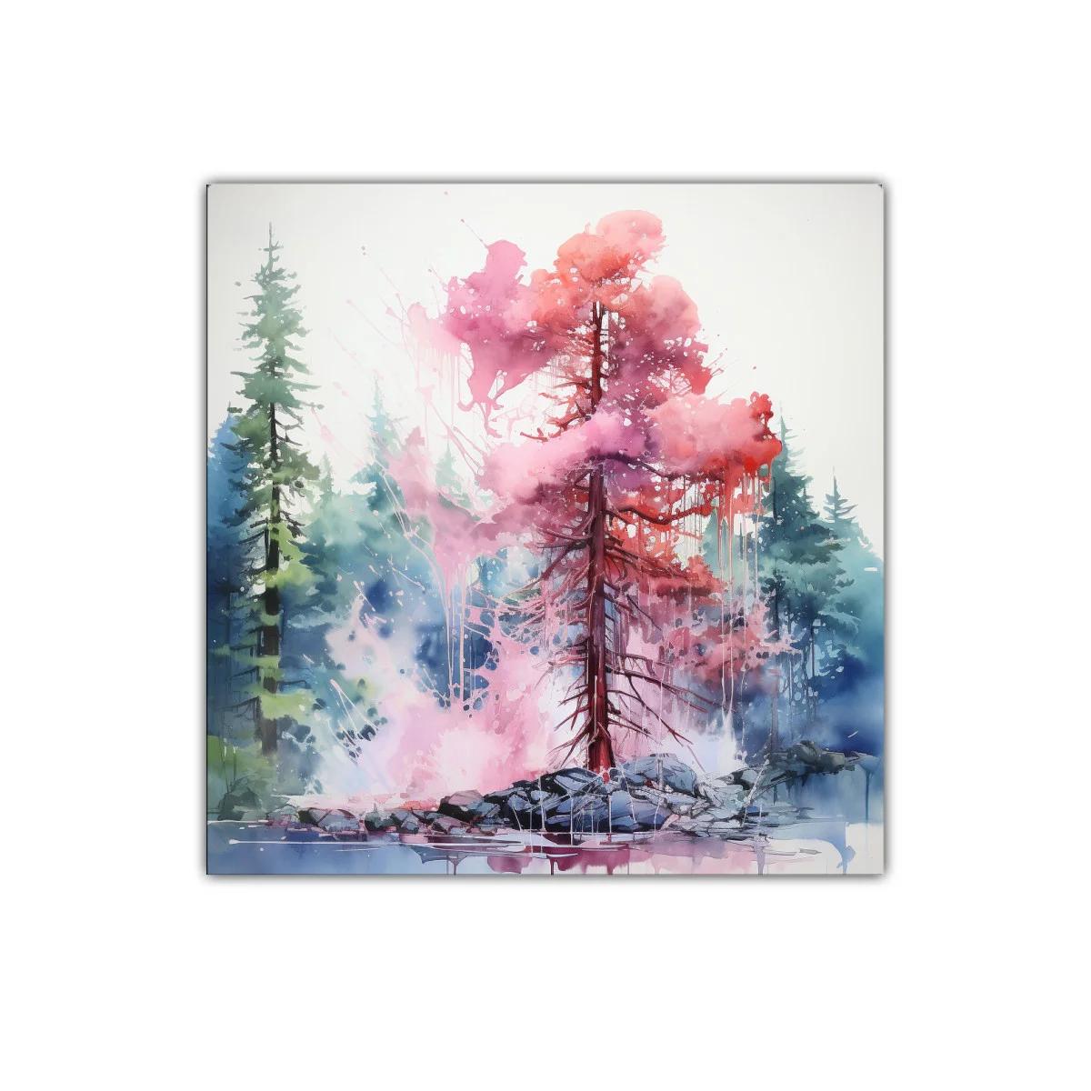 Árbol en explosión de colores vibrantes y naturaleza serena