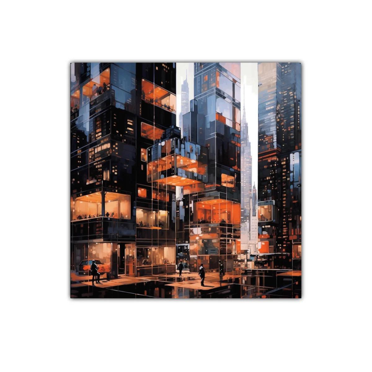 Ciudad iluminada con arquitectura moderna y reflejos urbanos — miniatura 1