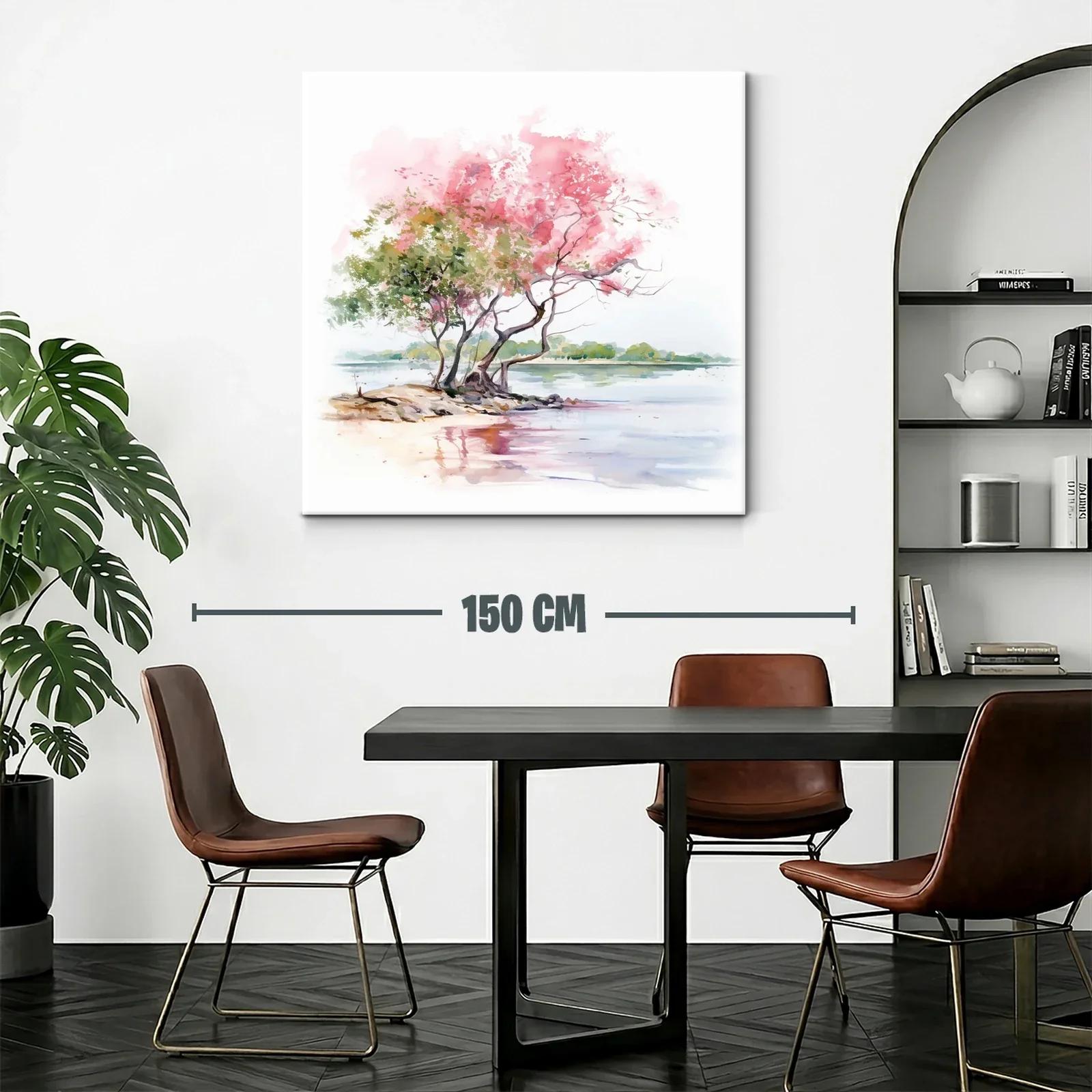 Paisaje sereno con árboles en tonos rosados junto al agua — miniatura 2