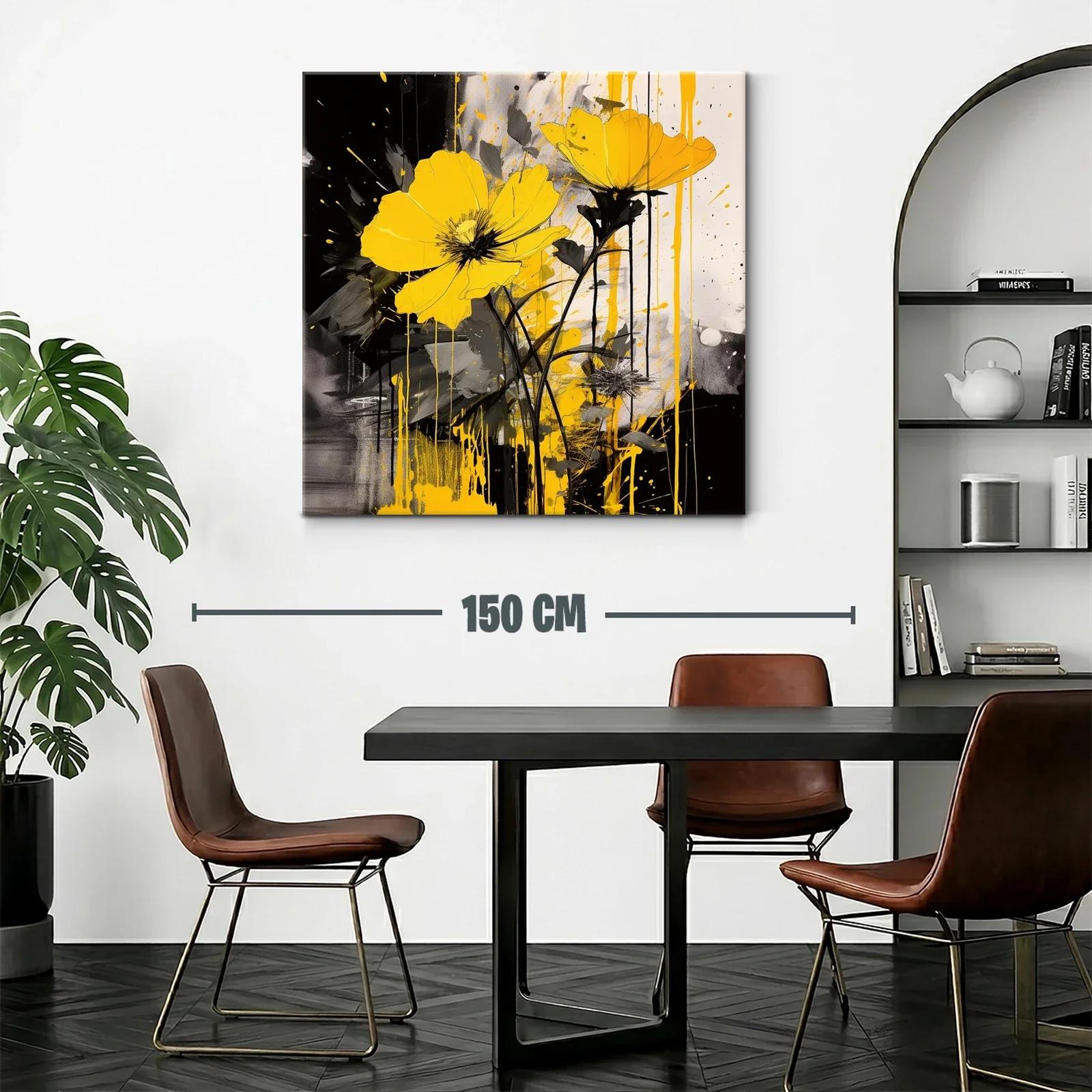 Vibrante cuadro floral con tonos amarillos y contraste negro — miniatura 2