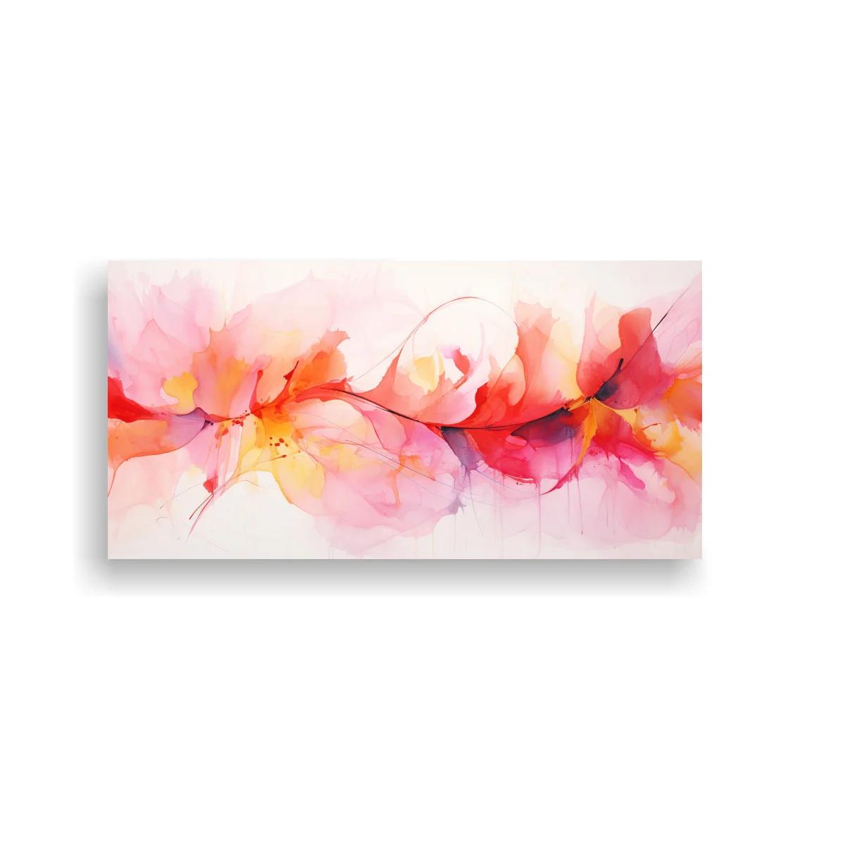 Cuadro flores abstractas coral y rosa en franja panorámica