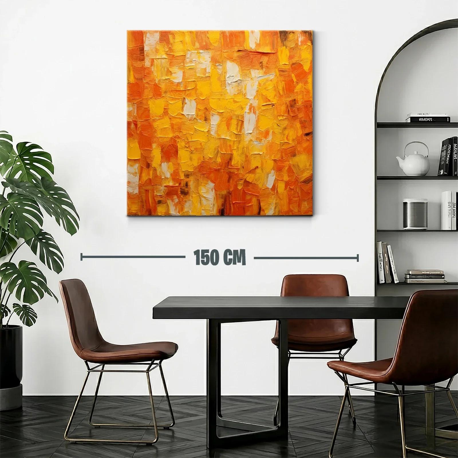 Cuadro abstracto en tonos cálidos naranjas y amarillos — miniatura 2