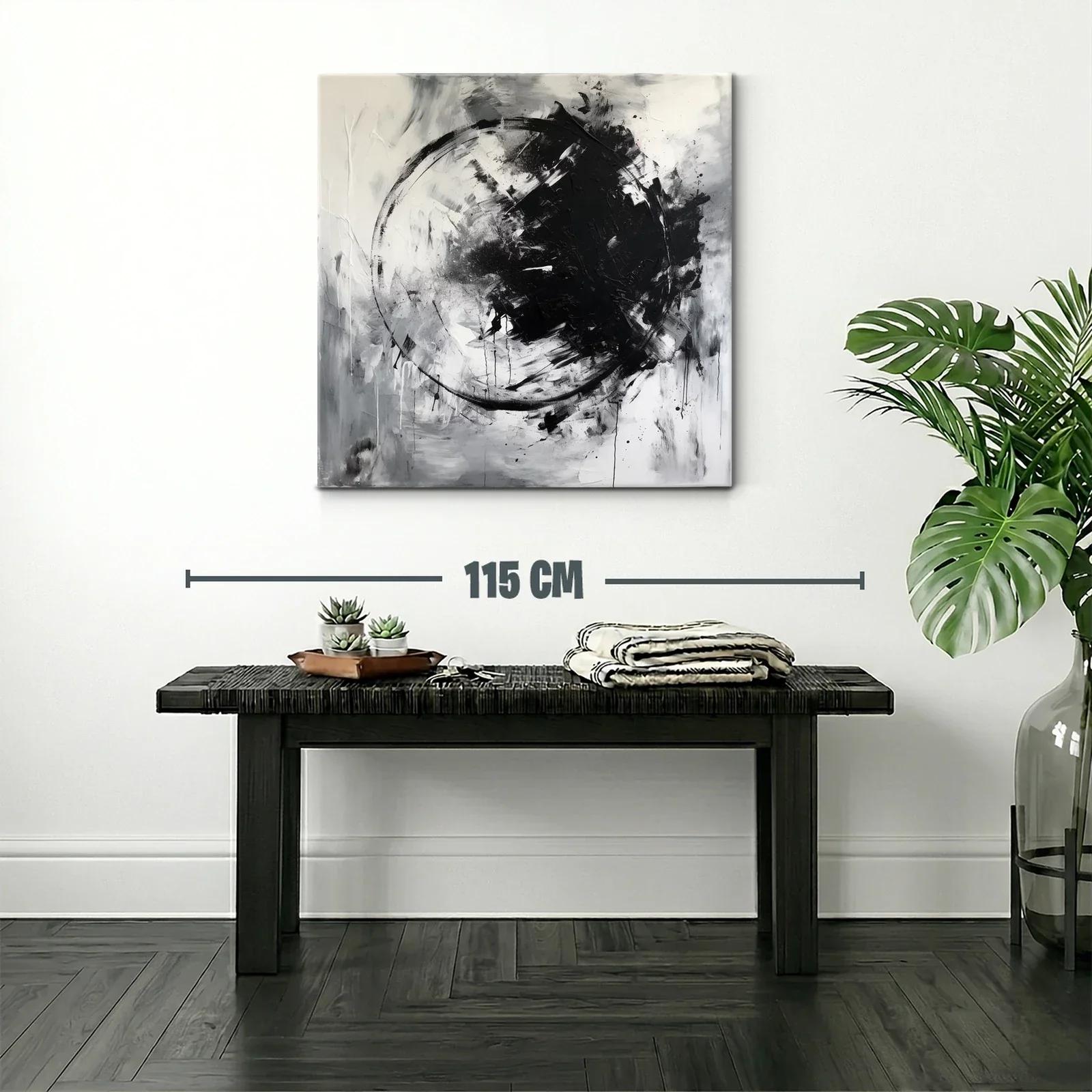 Cuadro abstracto en blanco y negro con círculo dinámico — miniatura 2
