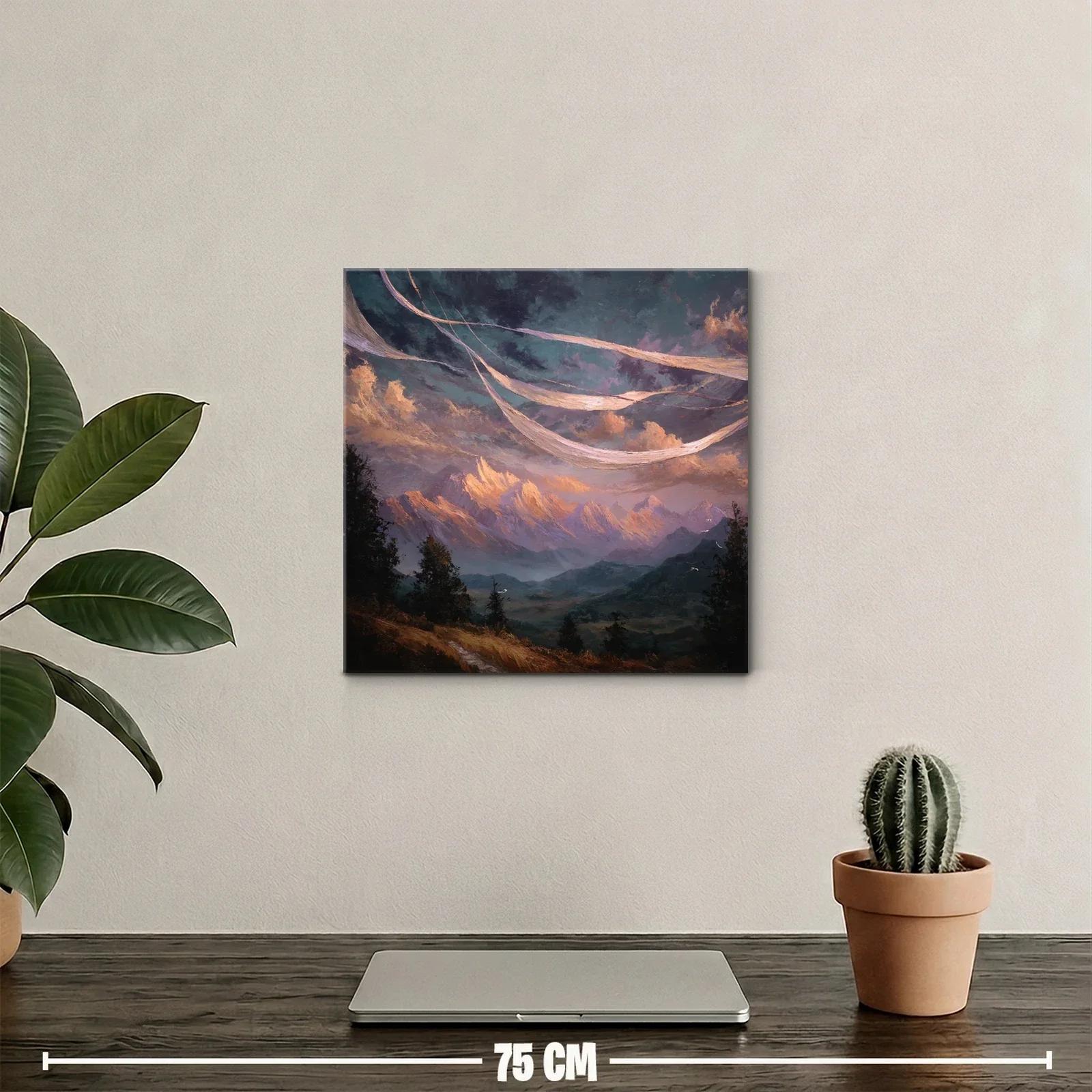 Paisaje montañoso con cielo dramático y nubes cálidas — miniatura 2