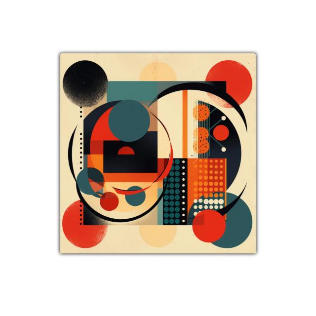 Composición geométrica con círculos en tonos cálidos y fríos