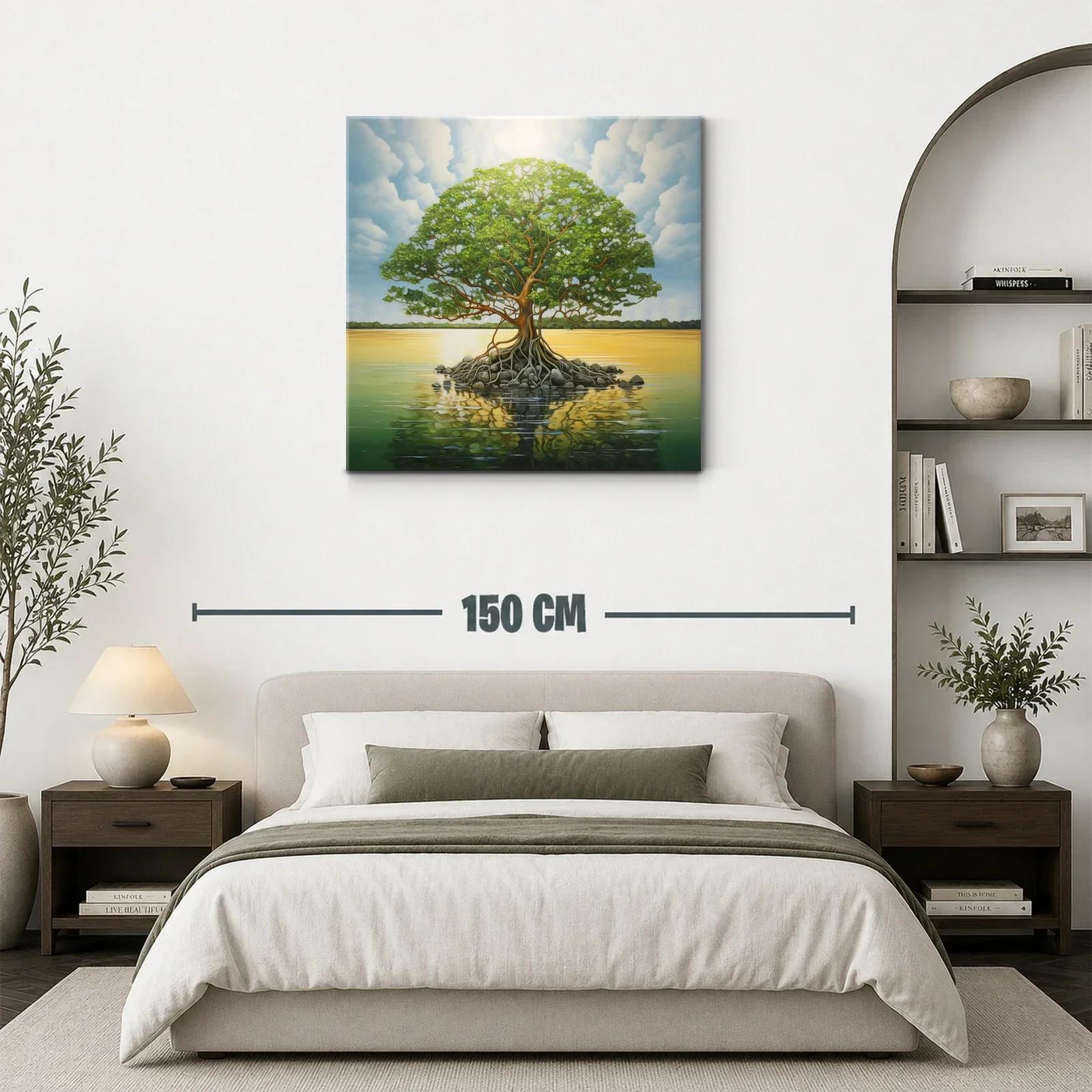 Árbol solitario sobre lago en tranquila puesta de sol — miniatura 3
