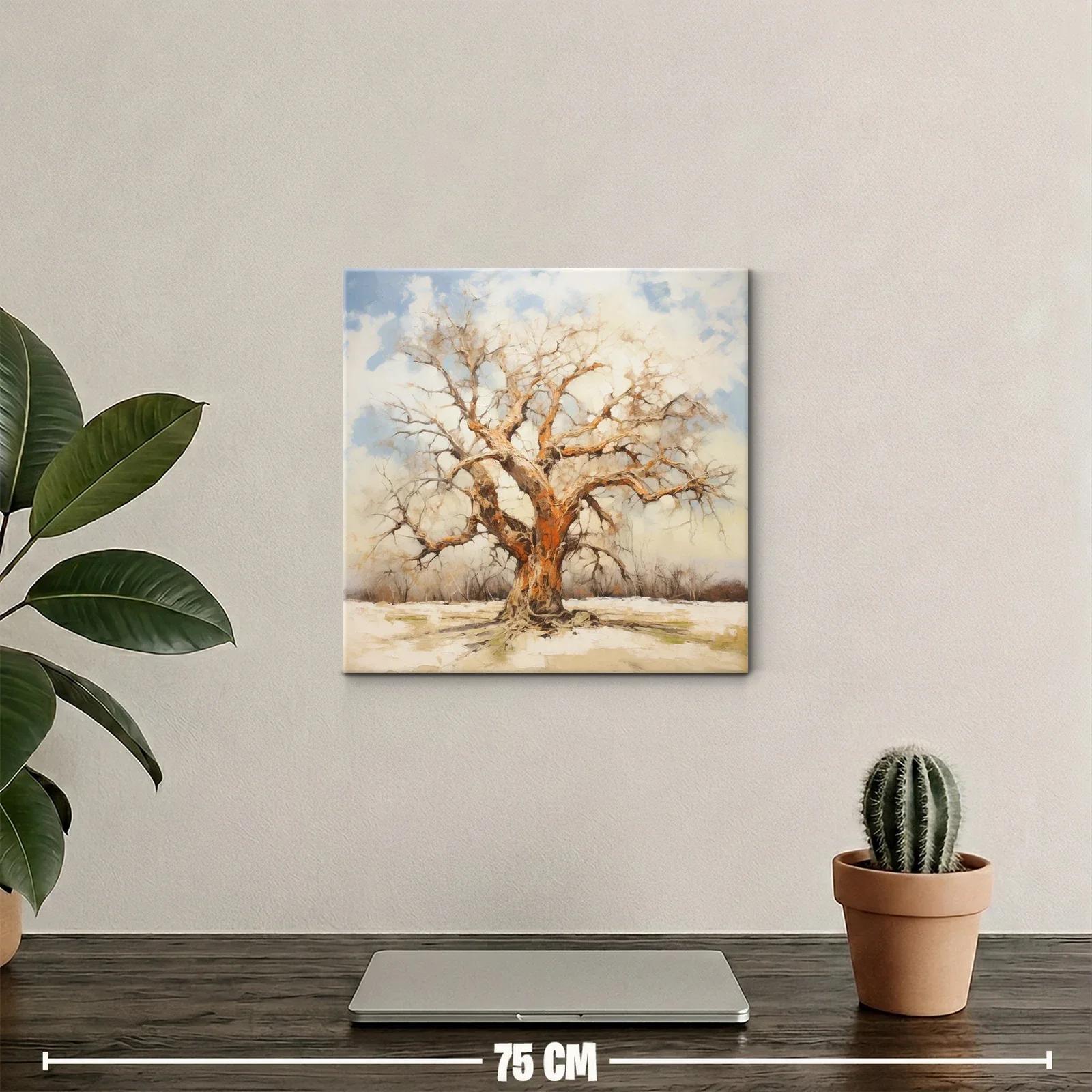 Árbol solitario con tonos cálidos y fondo nevado — miniatura 2