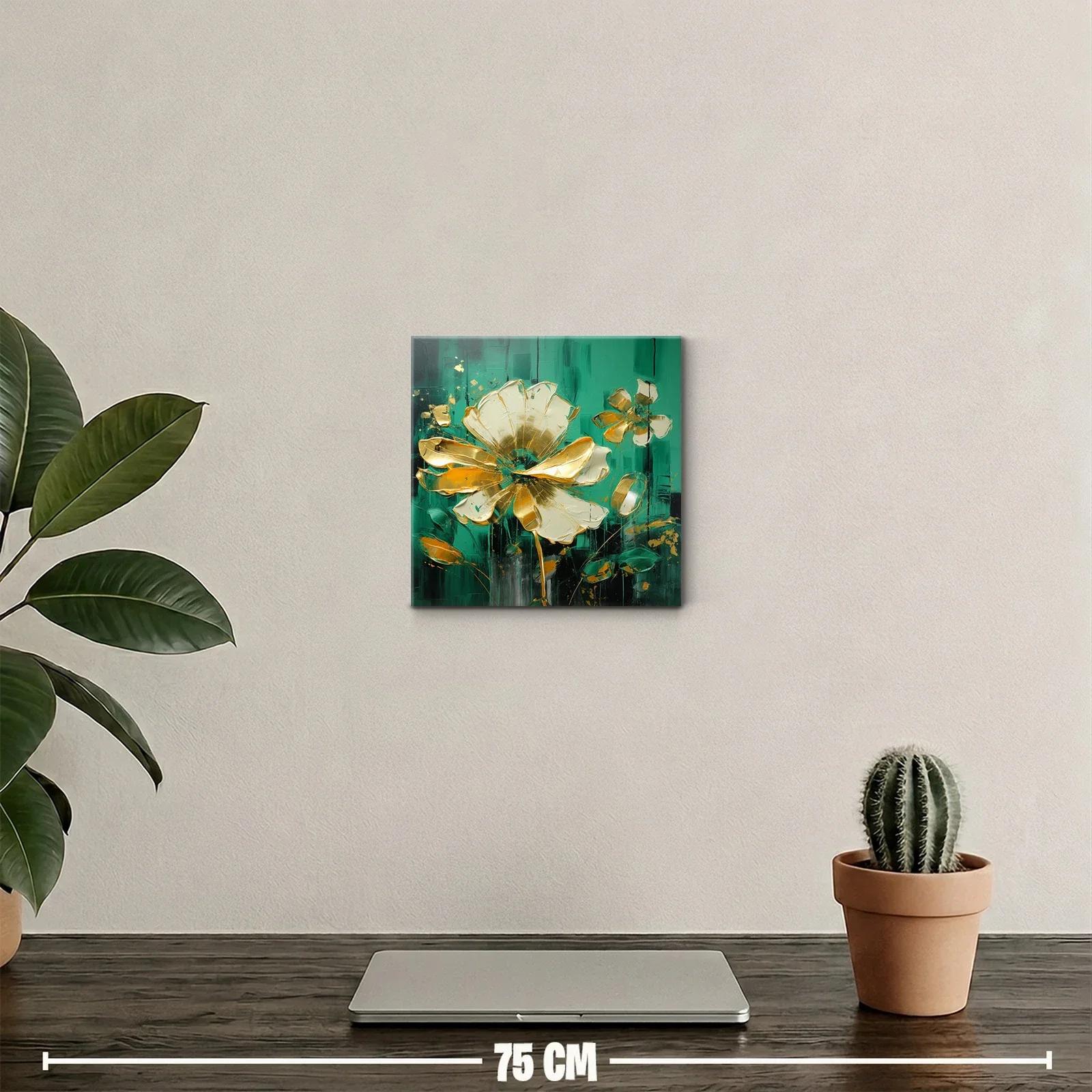 Cuadro decorativo con flores en tonos dorados y verdes — miniatura 2