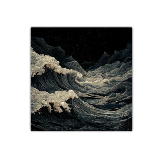 Mar turbulento bajo cielo estrellado en tonos nocturnos