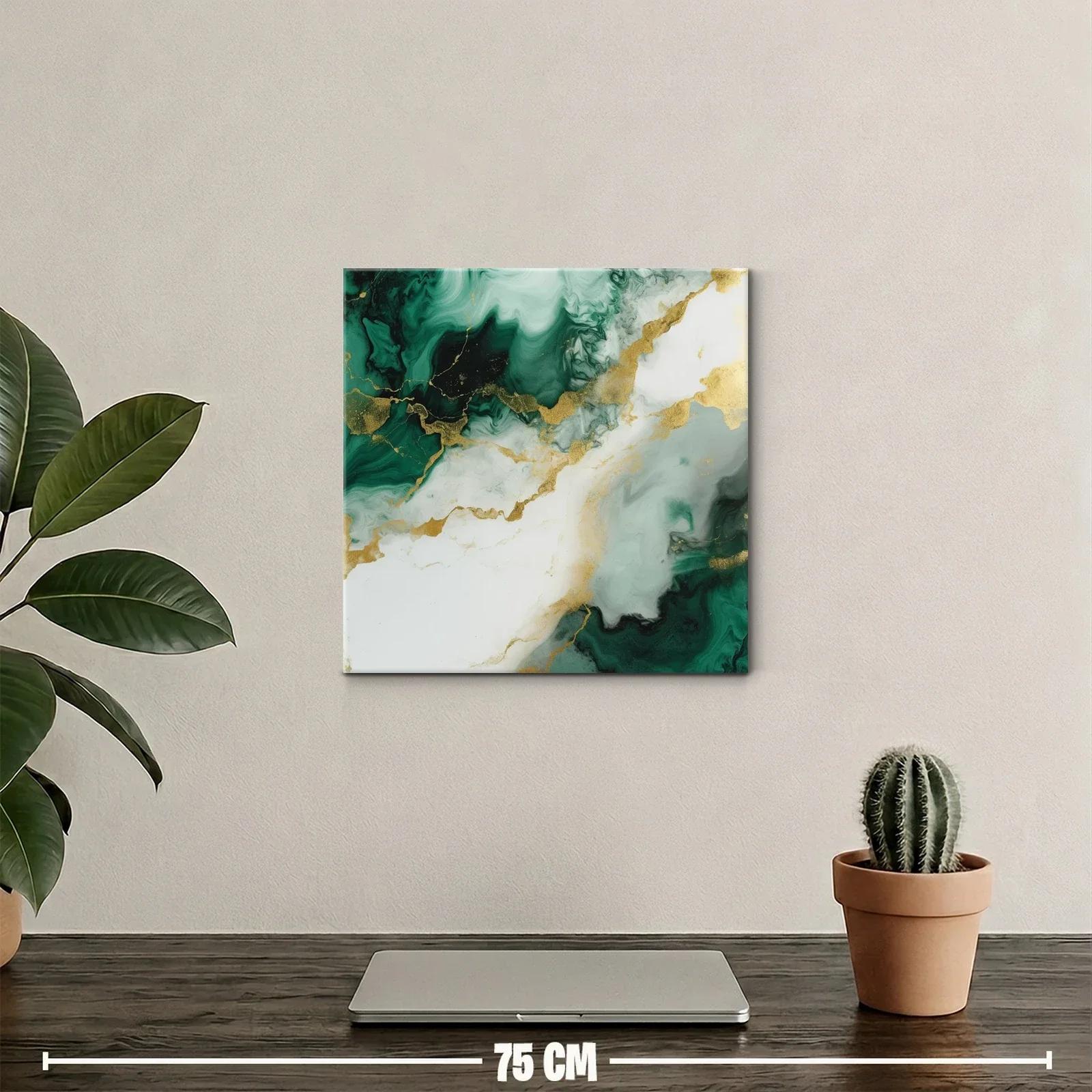 Cuadro abstracto con tonos verdes y dorados elegantes — miniatura 2