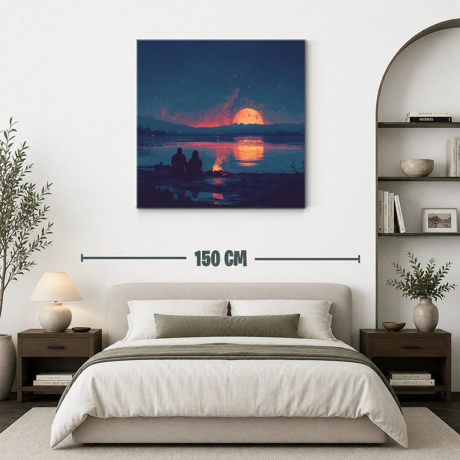 Atardecer romántico con luna llena sobre el lago tranquilo — miniatura 3