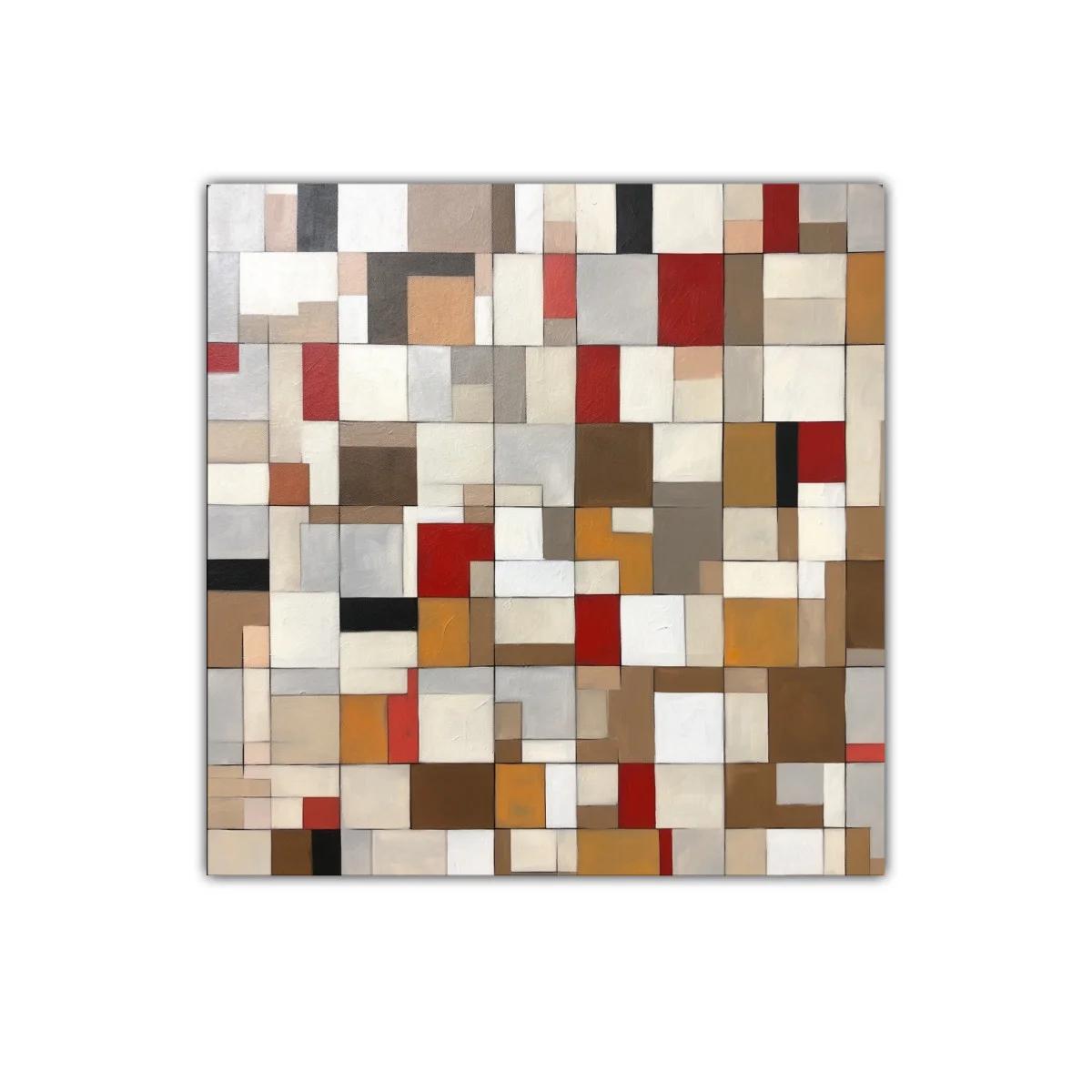 Composición geométrica en tonos tierra y rojo vibrante — imagen principal