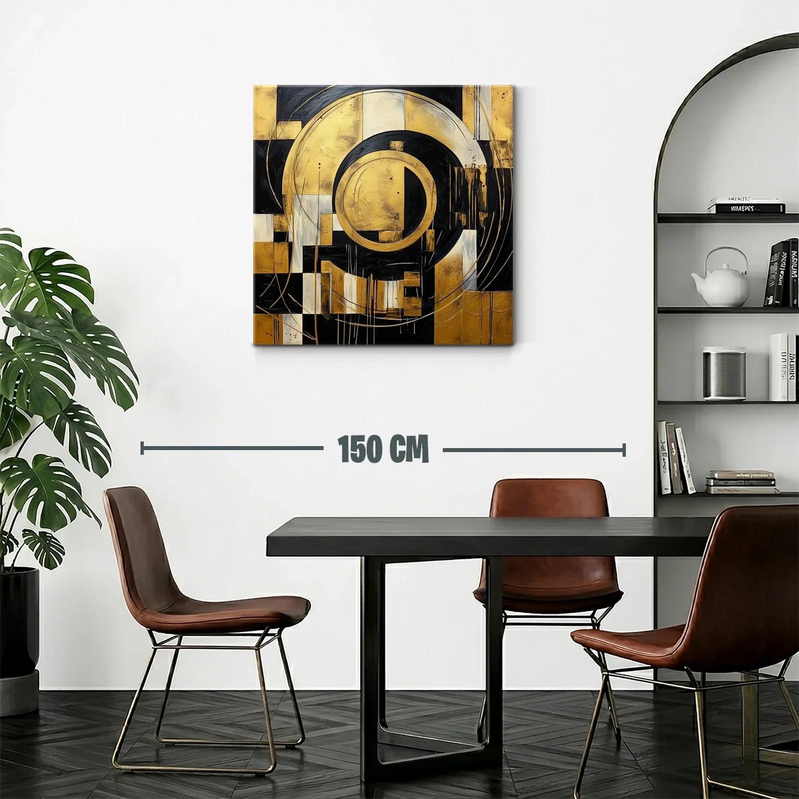Cuadro Abstracto con Círculos Dorados y Negro Elegante — miniatura 2