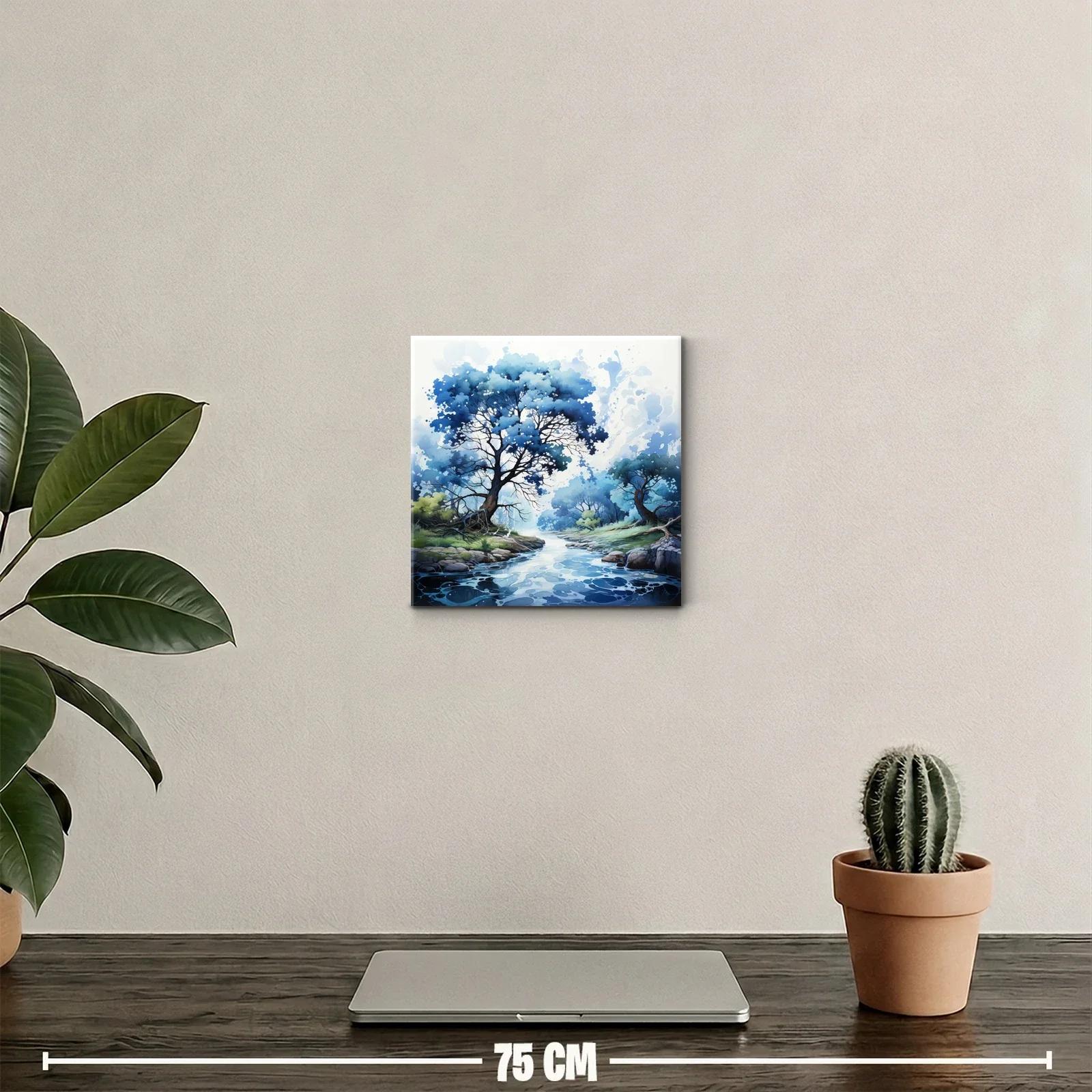 Paisaje sereno con árboles azules junto a río calmado — miniatura 2