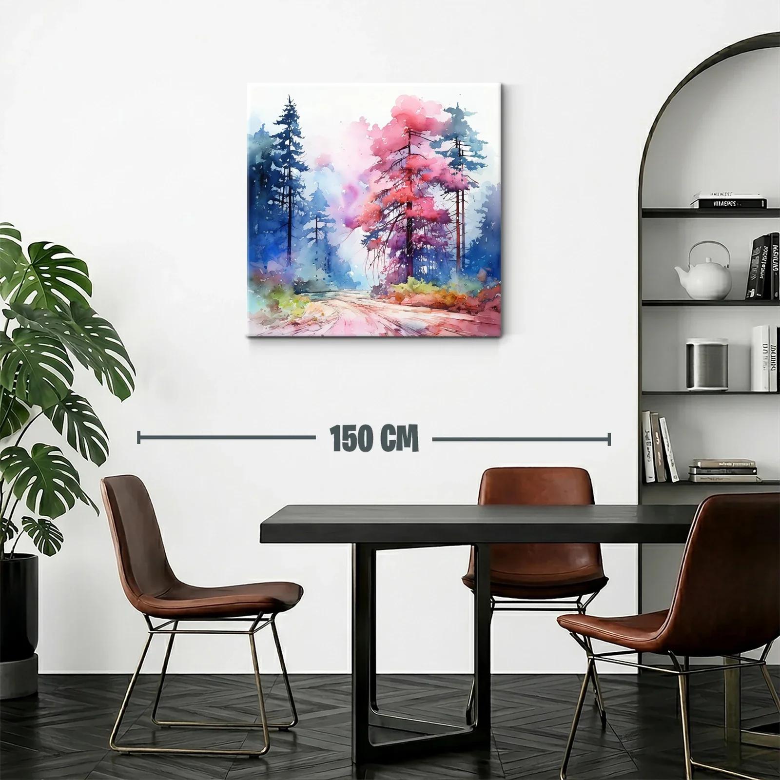 Paisaje natural con árboles vibrantes en tonos rosas y azules — miniatura 2