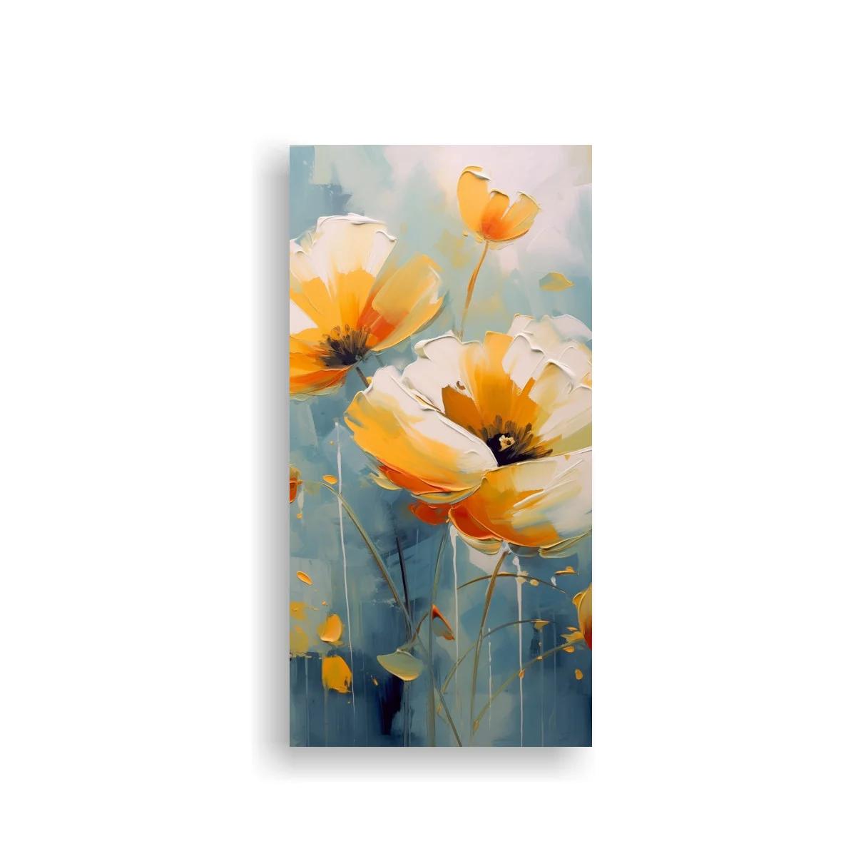 Cuadro amapolas blancas y doradas con capullo elevado