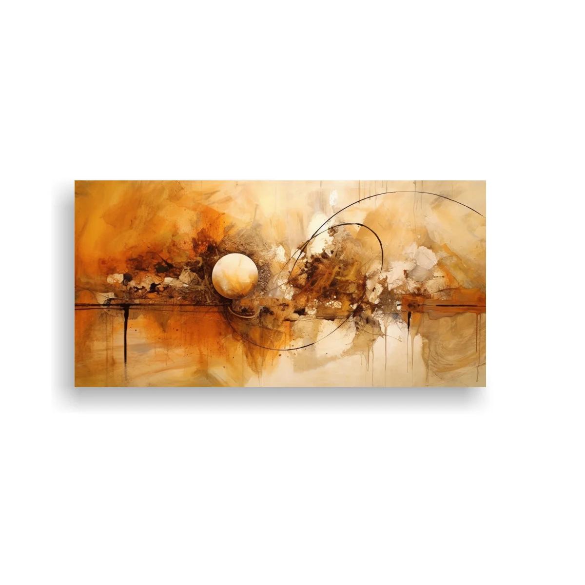 Cuadro abstracto en tonos tierra con esfera clara y goteos