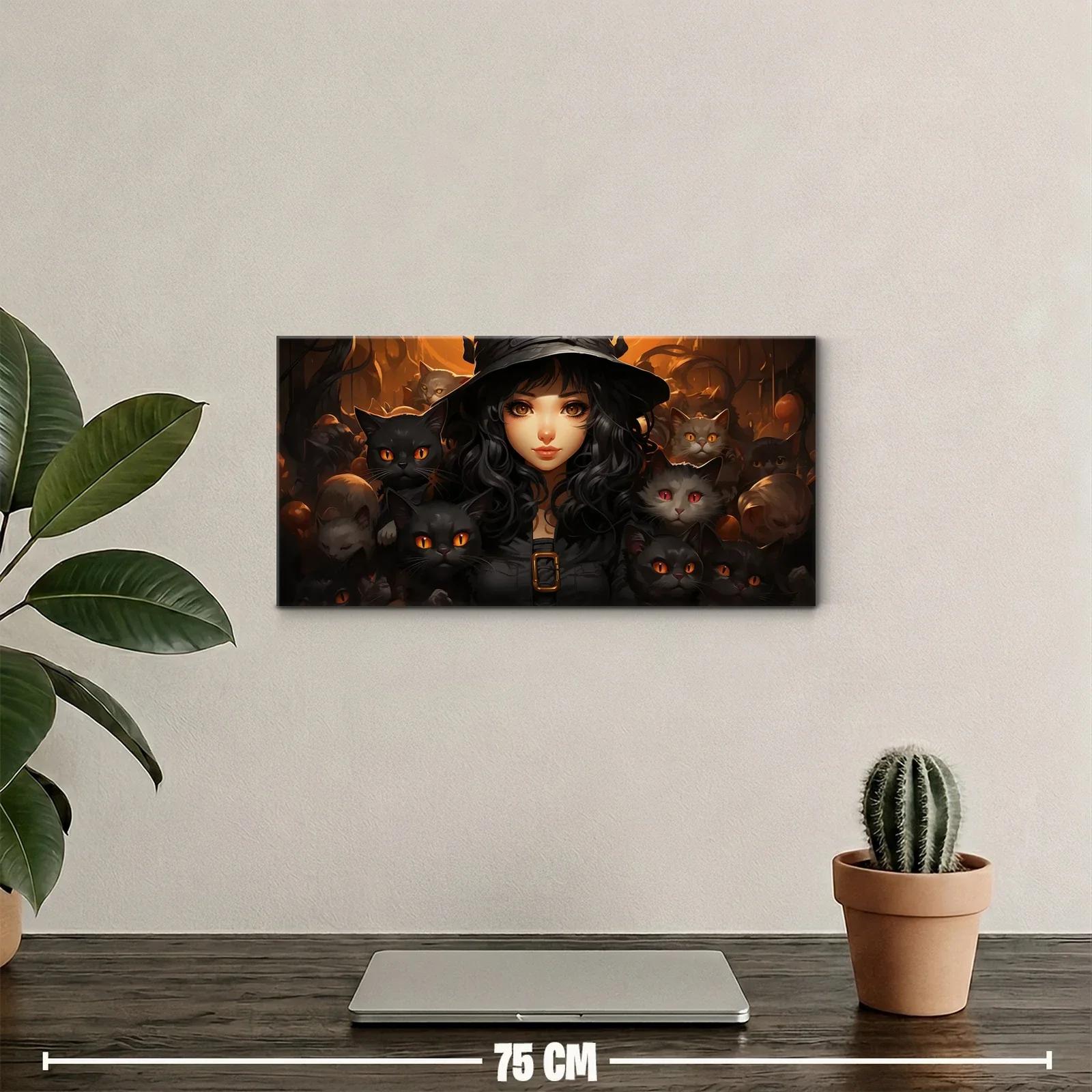 Cuadro bruja joven con gatos grises y sombrero negro — miniatura 2