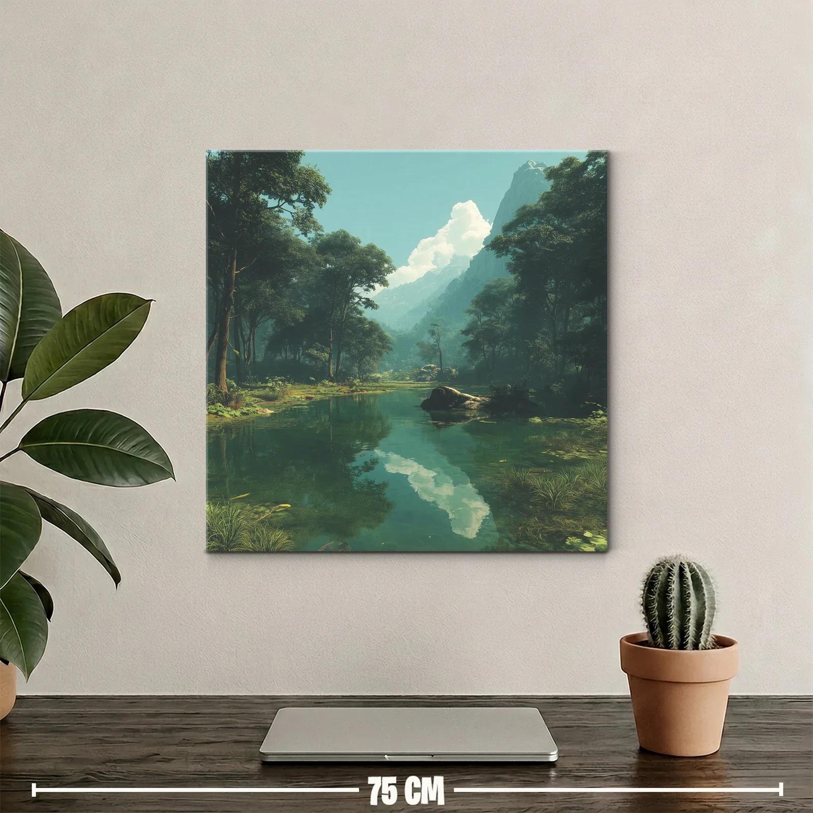 Serena vista natural con montaña y río en calma — miniatura 2