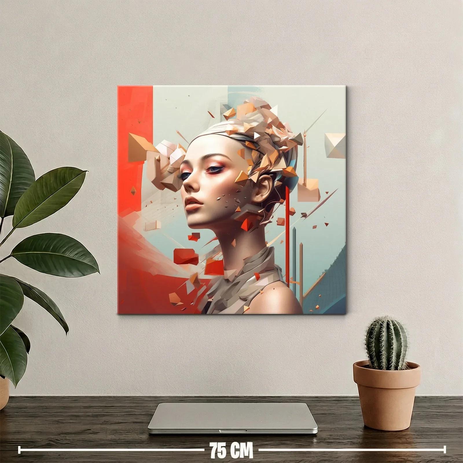Retrato abstracto femenino con elementos geométricos en tonos cálidos — miniatura 2