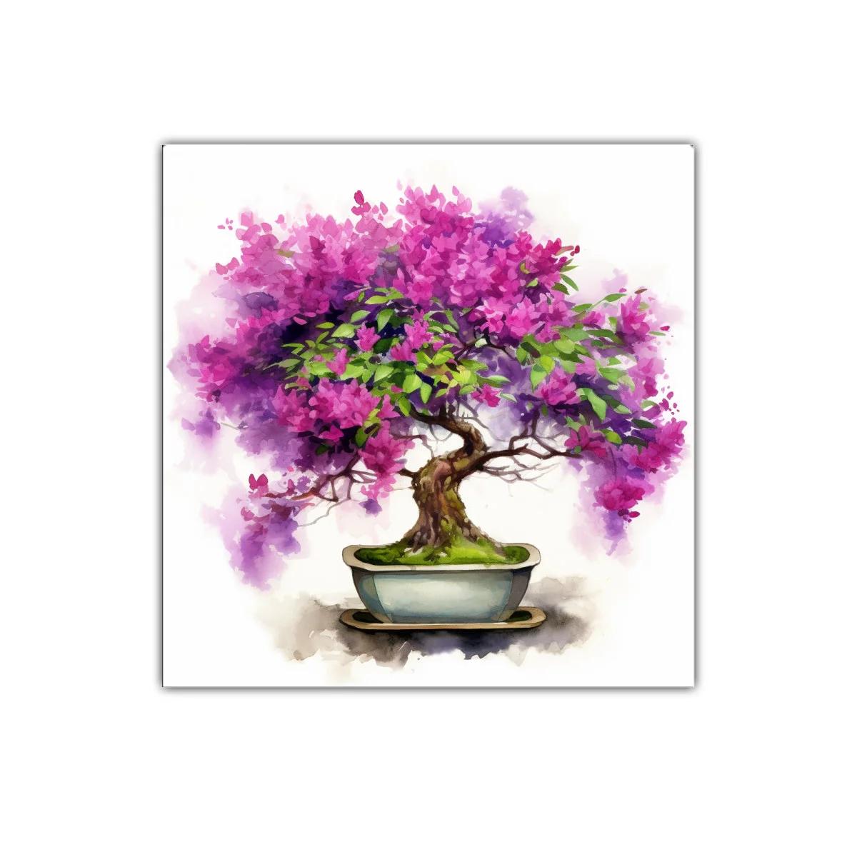 Cuadro decorativo bonsái con flores moradas vibrantes — imagen principal