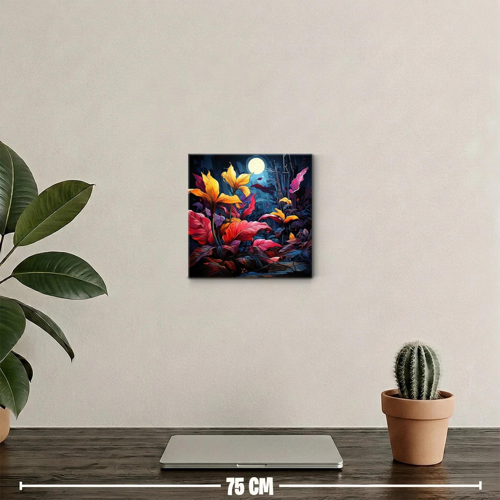 Jardín nocturno vibrante con luna llena y follaje colorido — miniatura 2