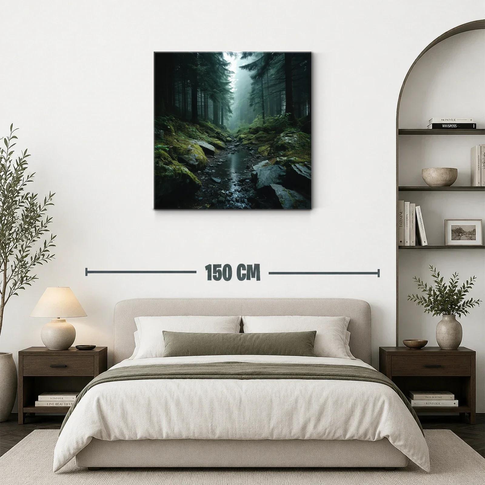 Paisaje de bosque misterioso con arroyo sereno al amanecer — miniatura 3