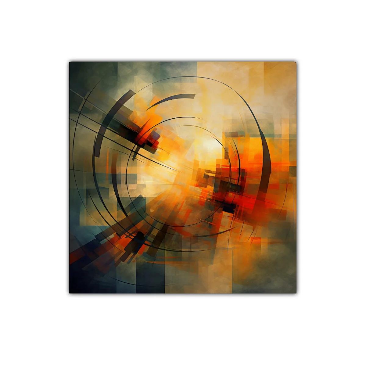 Cuadro abstracto con formas circulares y tonos cálidos