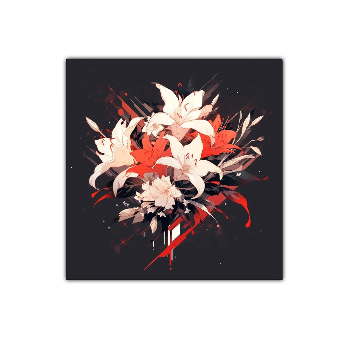 Cuadro decorativo elegante con lirios blancos y rojos vibrantes — imagen principal
