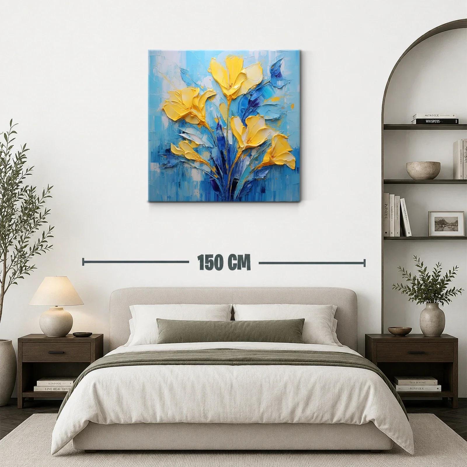 Cuadro floral vibrante con tonos amarillos y azules — miniatura 3
