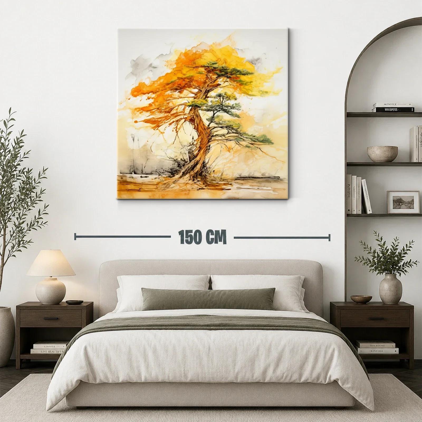 Árbol lienzo en tonos cálidos y verdes vibrantes — miniatura 3