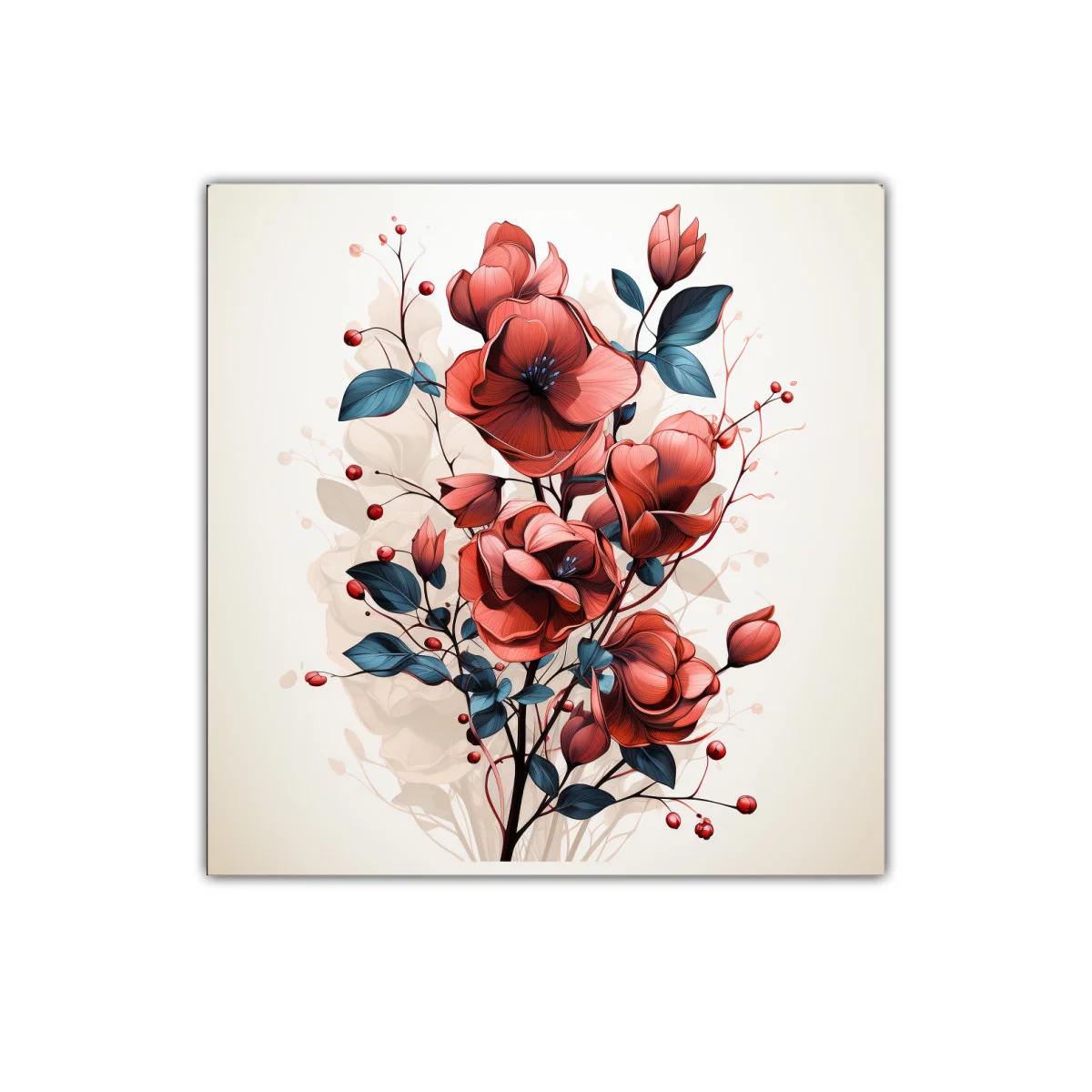 Elegante composición floral en tonos rojos y azules oscuros — imagen principal
