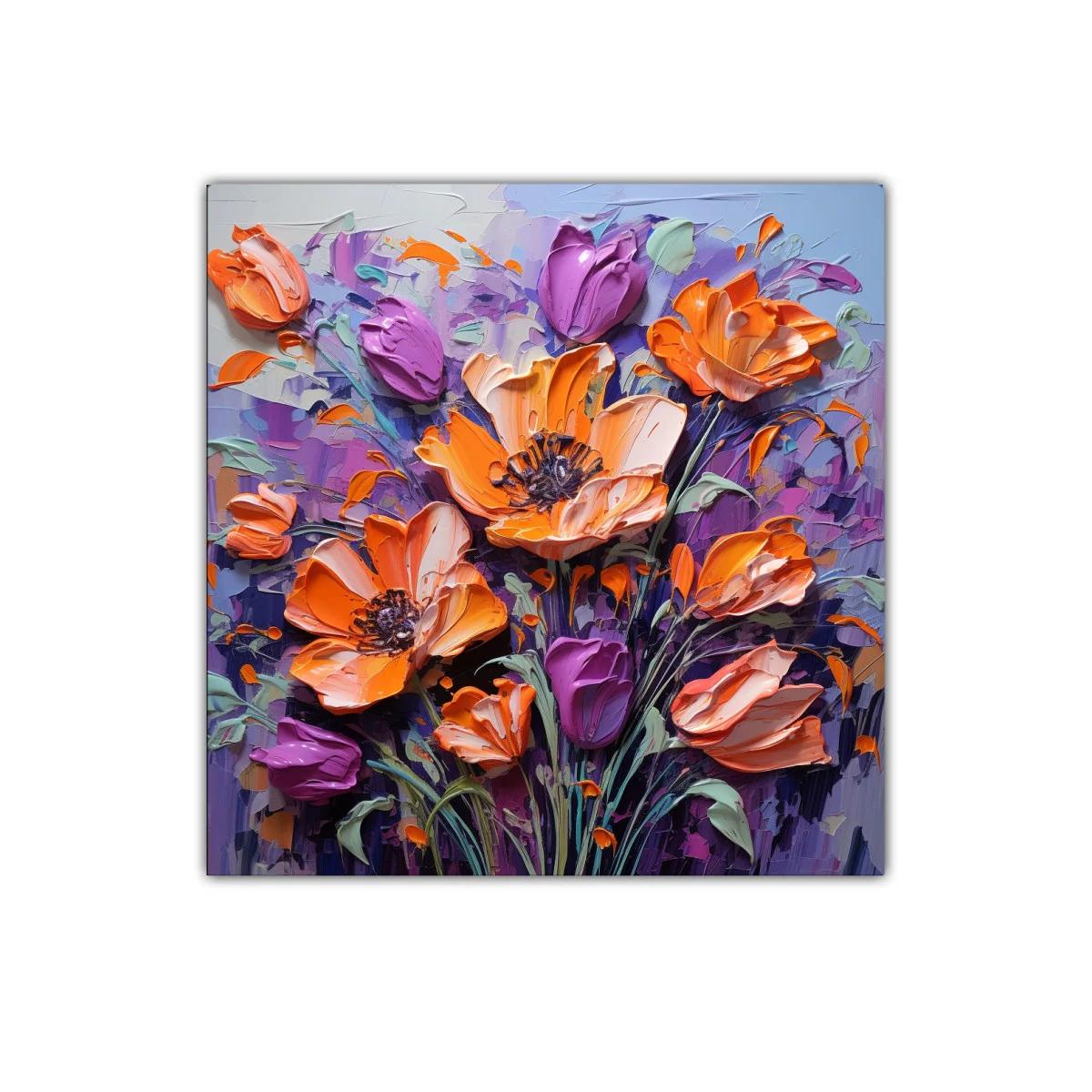 Cuadro decorativo con ramo vibrante de flores en tonos cálidos — imagen principal