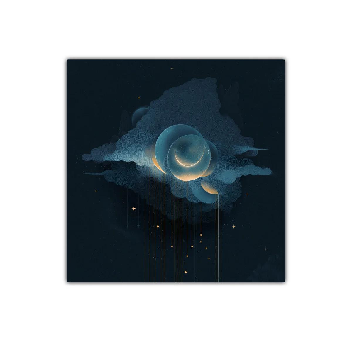 Arte celestial con lunas y estrellas doradas en cielo oscuro — imagen principal