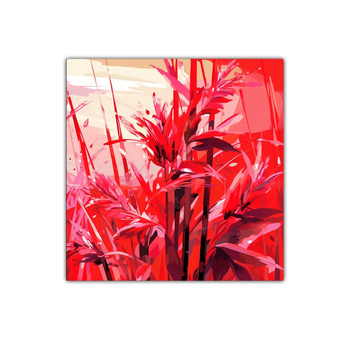 Cuadro floral vibrante con tonos rojos intensos